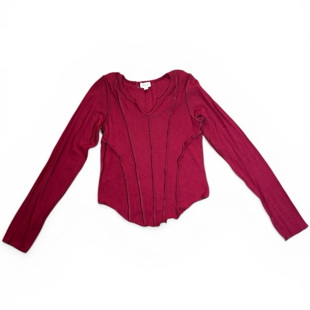 POL Women's Rich Burgundy Long Sleeve Top